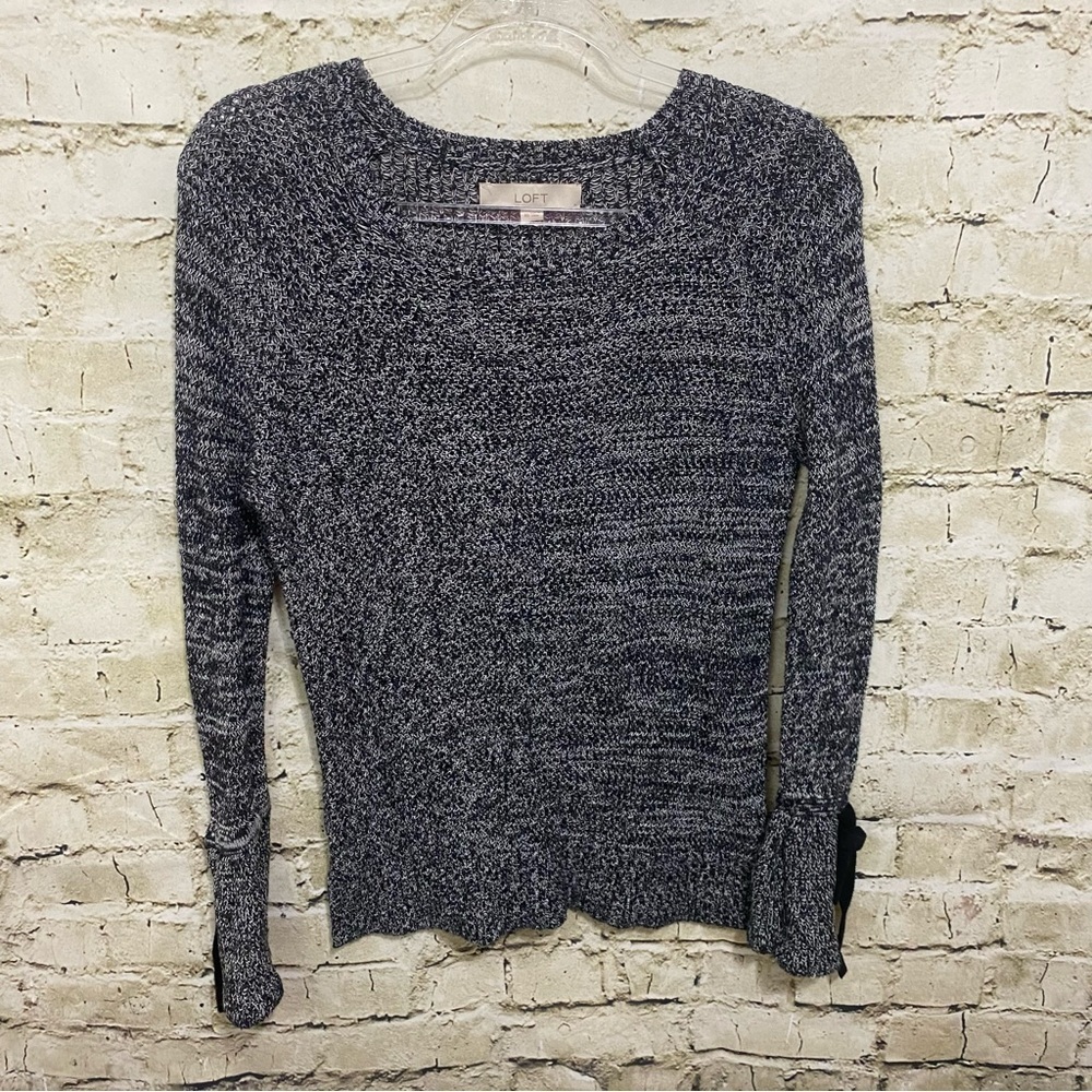 LOFT Black White Knit Tie Belk Sleeve Sweater
